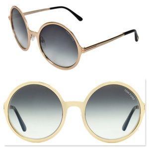 New TOM FORD Ava Round Gold Sunglasses